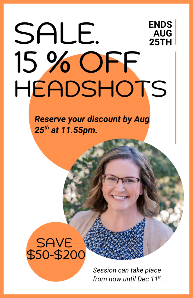 15 off cover picture with info and woman wearing glasses business headshot in Pasadena 